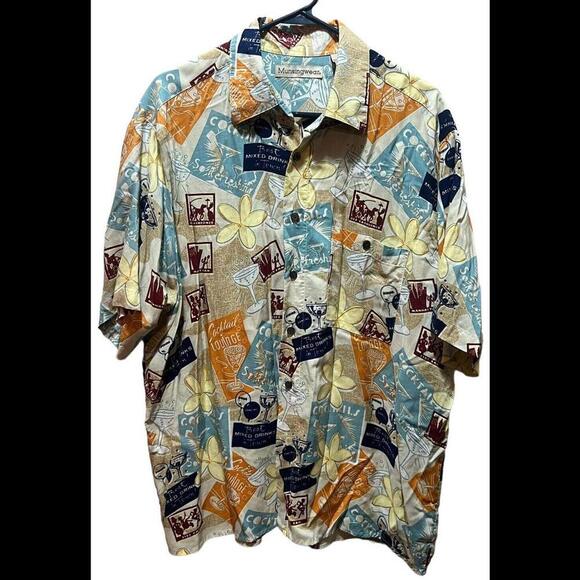 Munsingwear Shirt Mens Large‎ Tropical Print Button Down Short Sleeve Cocktail - Picture 1 of 5